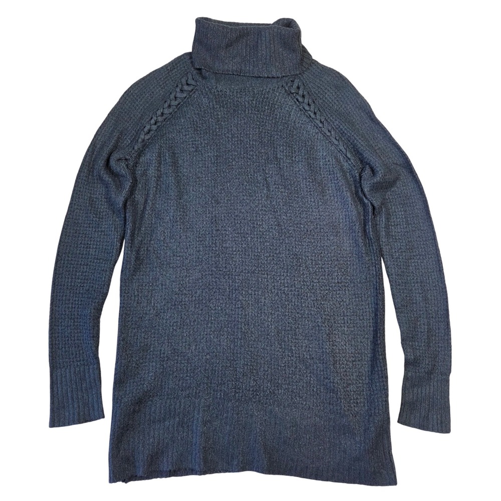 American Eagle Women Navy Turtleneck Cable Knit Sweater Tunic Size S Boho Preppy